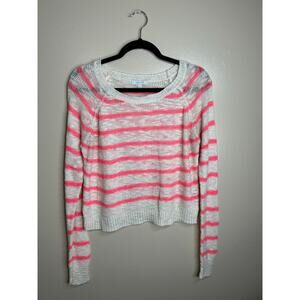 Delia’s white and neon pink striped knit sweater size Large L